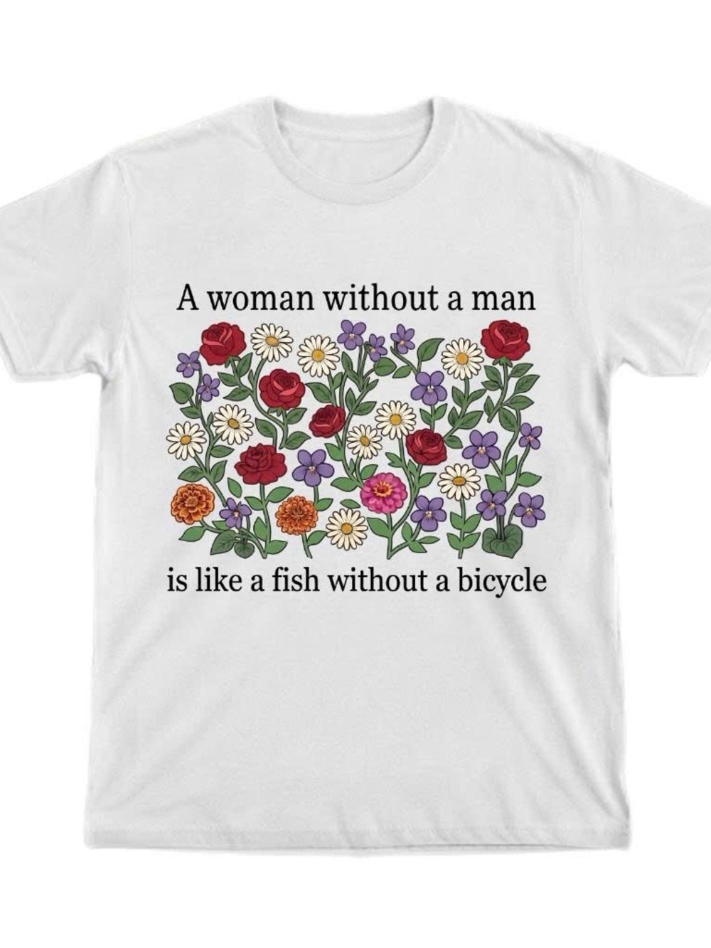 Gildan White Floral Gloria Steinem Quote Graphic Tee